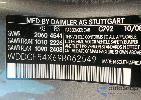 2009 Mercedes-Benz C 300 Luxury/Sport из США, поврежденный, VIN WDDGF54X69R062549